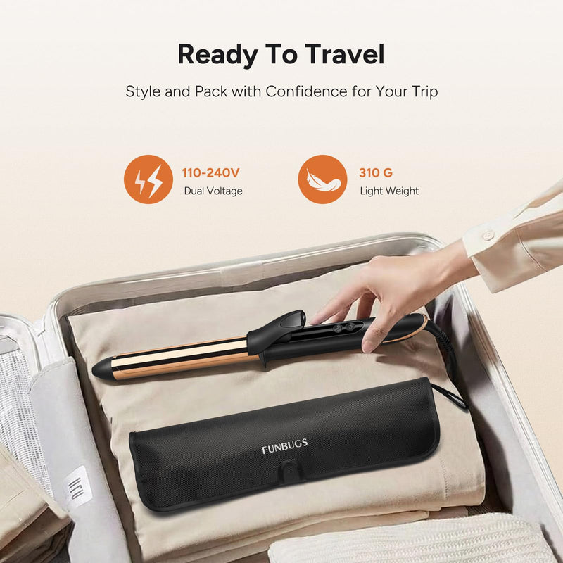 25mm Titanium Curling Tongs - Hair Curler Anodised for Bouncy Curls | 20s Fast Heating | 7 Heat Settings | 1h Auto Shutoff | Polished Curling Iron for Medium Long Hair | Includes Heatproof Bag 25mm