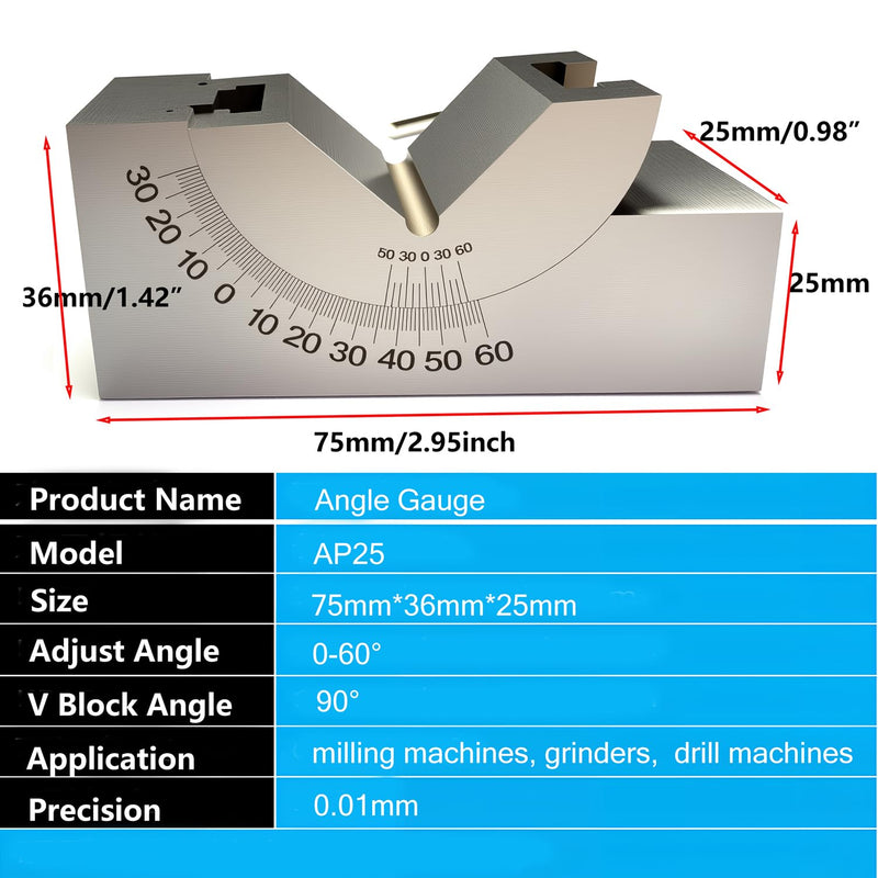 AP25 Adjustable Micro Angle Gauge High Precision Angle V Block 0-60° for Milling Lathe Machinist Tools