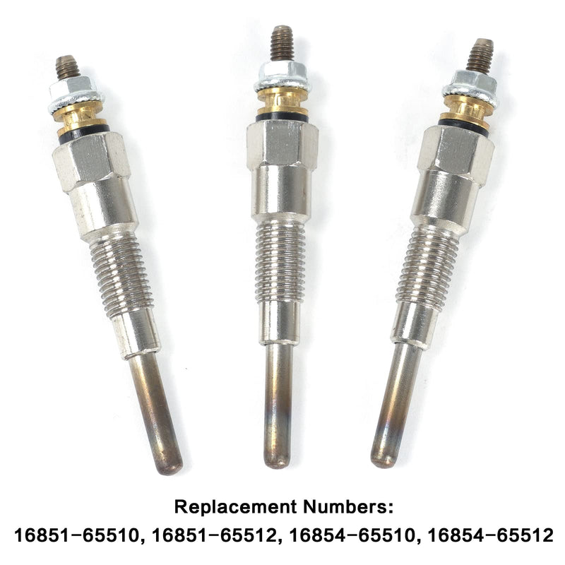 16851-65510 16851-65512 Glow Plug 3PCS Compatible with Kubota D722 D902 D905 D1005 D1105 V1505 V1305 Z482 RTV900 RTV1100, Tractor B1700D B1700E ZD326 ZD331, Mower BX1800D BX1830D, 168516551