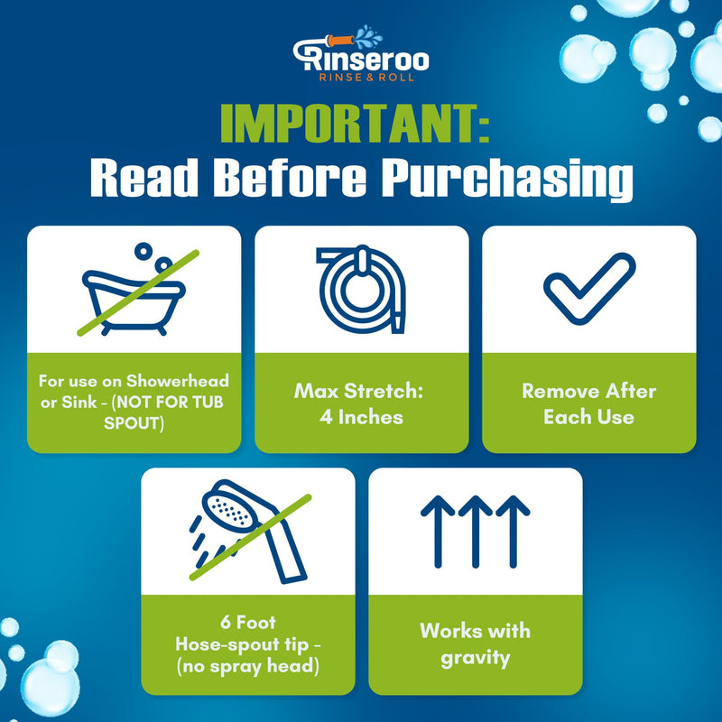 Rinseroo: "Shower Cleaning Thing"–Slip-On Handheld Hose Attachment for Fast, Mess-Free Shower Wall Rinsing–6 Ft Hose, Fits Up to 5" Shower Head –Temporarily Converts Standard Shower into Handheld 6 FT Shower Hose