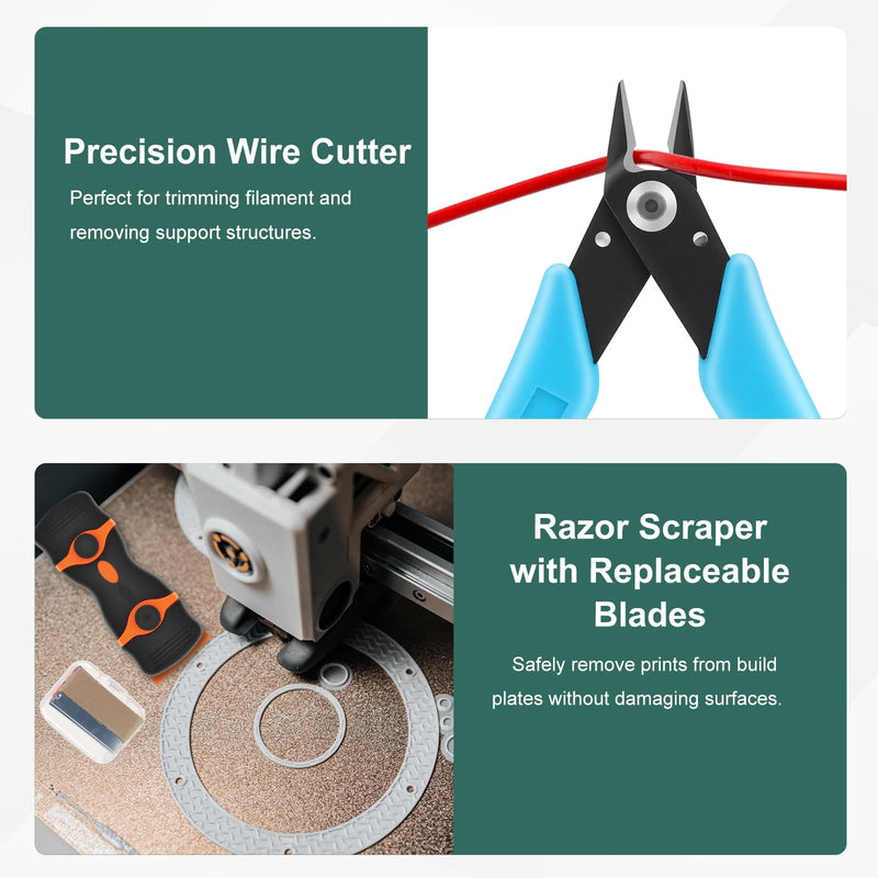 3D Printer Tools Kit, 100pcs 3D Printer Accessories for All FDM/SLA Printers Includes Deburring Tool,Cleaning Kit, Sanding Kit, Nozzle Cleaning Needles, Scraper Tools, Maintenance kit, Brushes