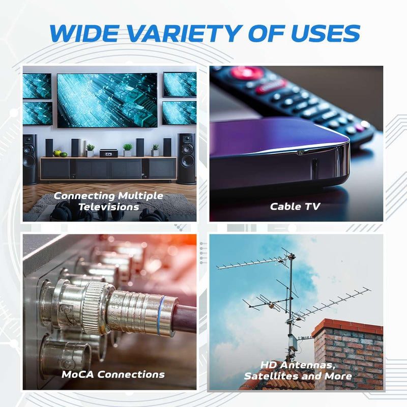 Cables Direct Online 8 Way Bi-Directional 5-2300 MHz Indoor and Outdoor Waterproof Coaxial Antenna Splitter for RG6 RG59 Coax Cable Satellite HDTV (8 Ports) Pack of 1
