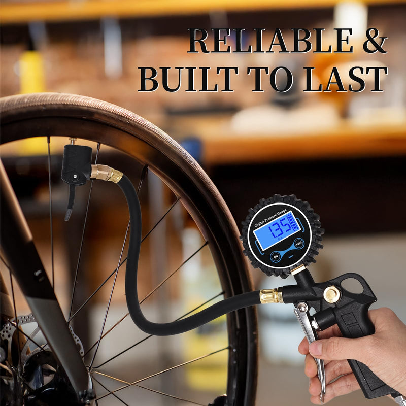 Digital Bike Tire Pressure Gauge, Presta Valve Adaptor, Schrader to Presta Valve Adapter for Air Compressor, Schrader Valve Adapter, Easiest Use Presta and Schrader Air Compressor Tool Presta & Schrader Valve Adapter