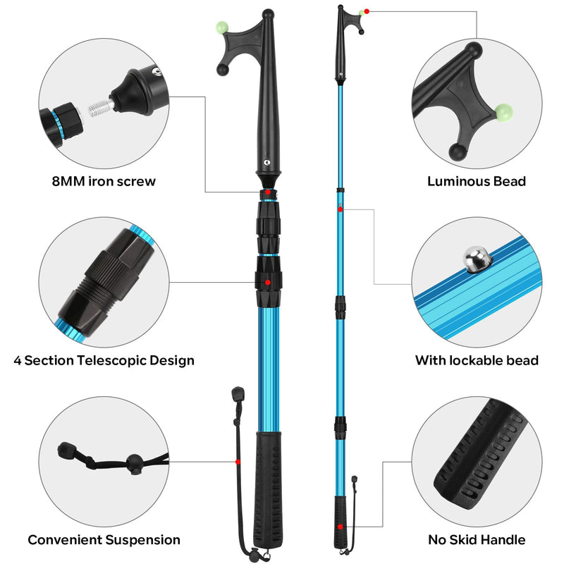 SANLIKE Telescopic Boat Hook for Docking, Extendable Marine Docking Pole with Luminous Design, Rust-Resistant Aluminum, Non-Slip Handle, Lightweight Boat Accessories for Kayak Fishing Pontoon blue