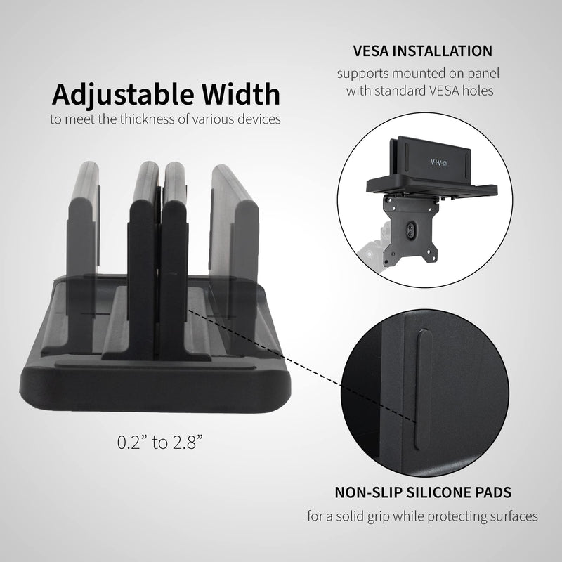 VIVO Multifunctional Adjustable Thin Client Mini PC Mount Bracket, CPU VESA Monitor Arm Computer Holder, Freestanding Desk Stand, Vertical Laptop Stand, Black, MOUNT-PC05M
