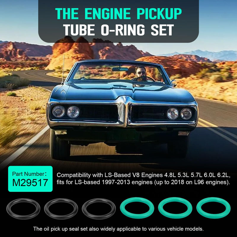 M29517 Oil Pump Pickup Tube O-Ring Seals for LS Engines 4.8 5.3 5.7 6.0 6.2 LS1, 12584922 Engine Oil Pickup Tube Gasket Kit for LS-Based Engines1997-2013, 6 Pcs