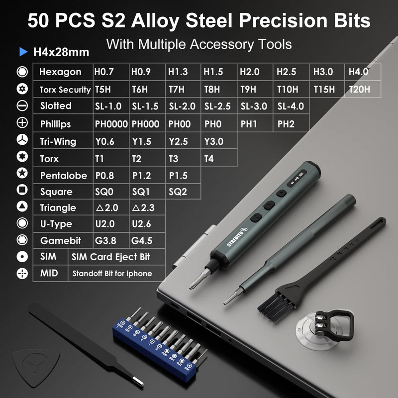 STREBITO Mini Electric Screwdriver Set, 67 in 1 Electric Precision Screwdriver - 50 S2 Magnetic Bits, 5 Torque Settings, 4 LED Lights, Electric Screwdriver Kit for PC Phone Laptop Camera Electronics Blue