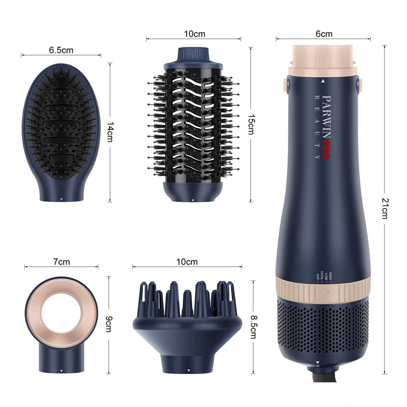 4-in-1 Hair Dryer Brush Set, Multi Air Styler with Diffuser and Hot Brush | Hairdryer, Hot Air Brush, Hair Diffuser and Hot Brush, Ionic Care, Frizz Control, Blue Prussian Blue - Standard