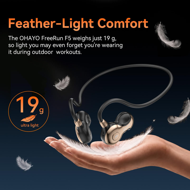 OHAYO Open Ear Headphones, Bluetooth 6.0 Air Conduction Sports Earbuds, 19g | Lightweight Wireless Earphones for Running, Cycling & Workouts, IPX7 Waterproof Headset, Built-In Dual-Mic, FreeRun F5, Black