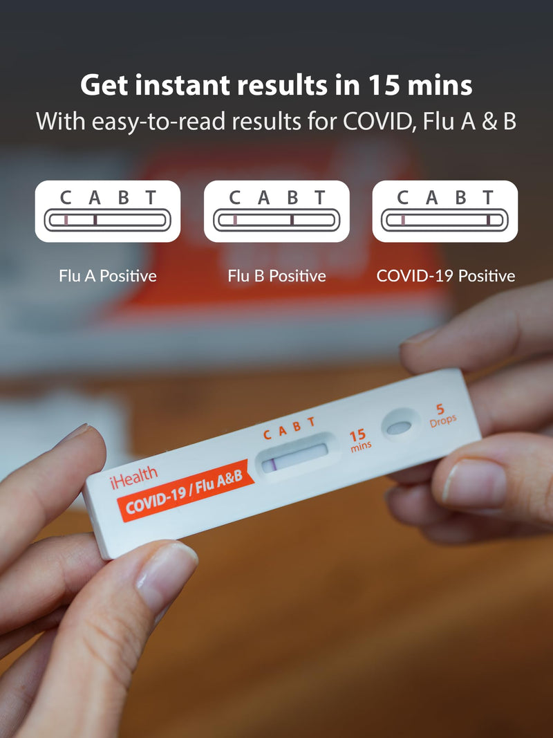 iHealth COVID-19, Flu A&B 3-in-1 Antigen Rapid Test, 15-Minute FDA Authorized OTC Flu Test & COVID Home Test Kit, Non-Invasive Nasal Swab, Easy to Use, 1 Pack, 1 Test Total