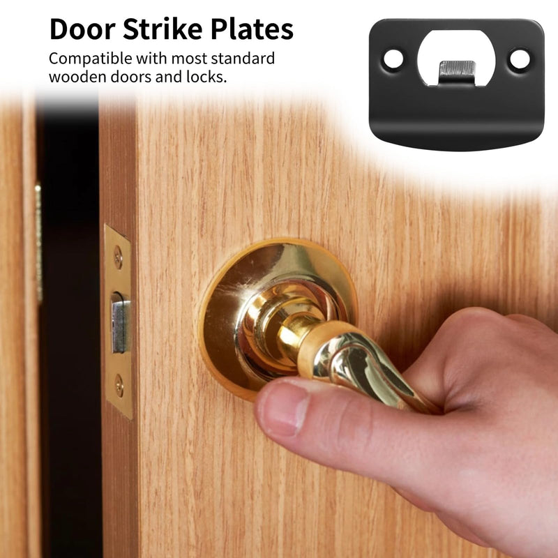 12 Pcs Door Strike Plates, Stainless Steel Deadbolt Strike Plates, Full Lip Round Corner Strike Plates, Black Door Reinforcement Kit, Fit Most Standard Wooden Doors and Locks (Black)