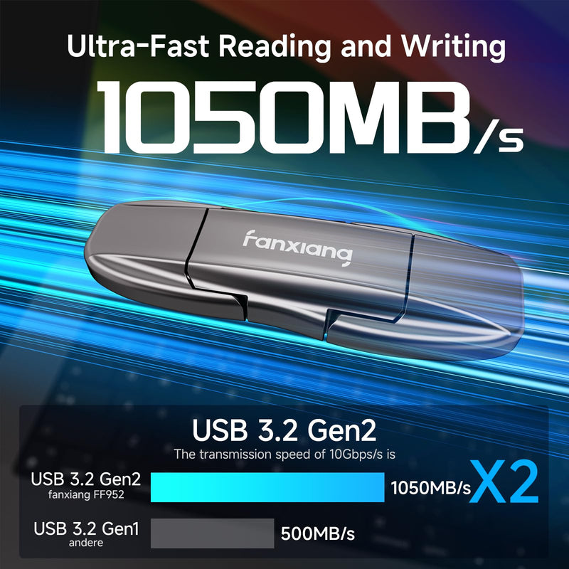 fanxiang Flash Drive 1TB, USB 3.2 Gen2 Up to 1050MB/s, USB Drive, USB A + Type C External Portable SSD for iPhone 15/Pro/Android Phone/Windows/MacPC/Laptops, FF952