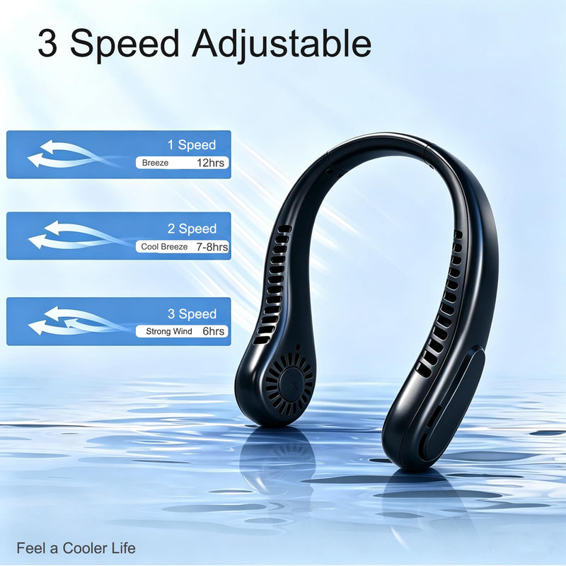Hands Free Neck Fan, 3-Speed 360° Cooling USB Rechargeable Bladeless Fan | Lightweight Skin-Friendly Ergonomic Fan, Portable Outdoor Travel Accessory for Men Women