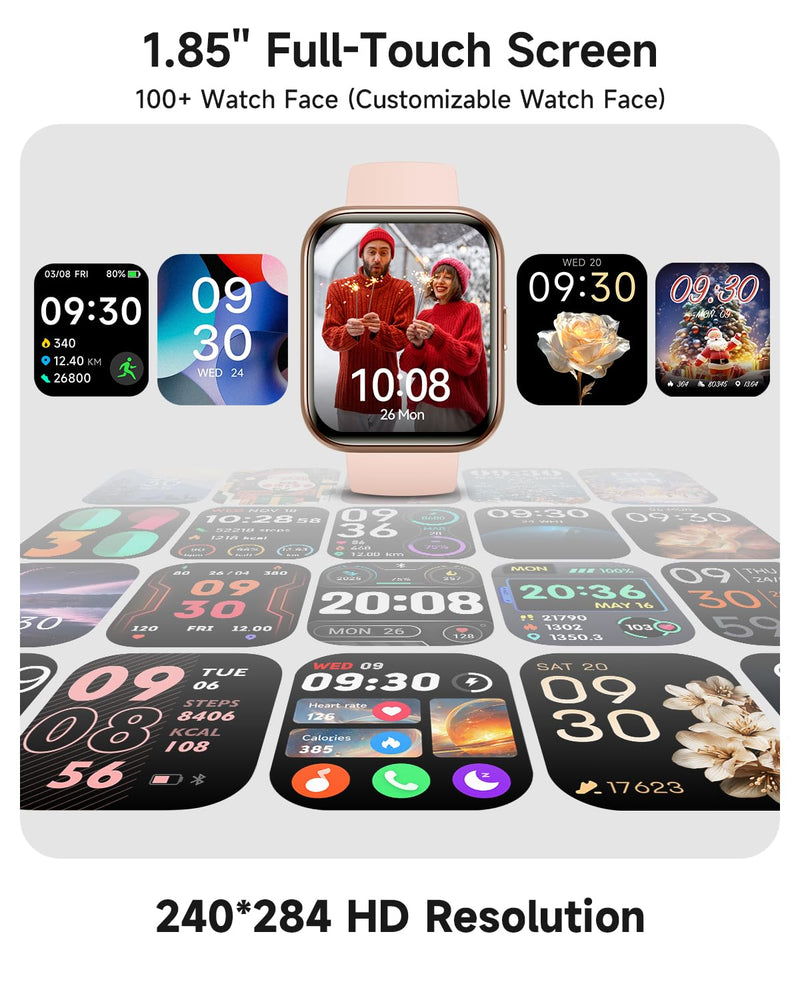 Woneligo Smart Watch for Women, Answer/Make Calls, Alexa Built-in, 1.85" Touch Screen Fitness Tracker for Android & iPhone, Heart Rate/Sleep/SpO2 Monitor Smartwatch, Waterproof (Rose Gold) Rose Gold