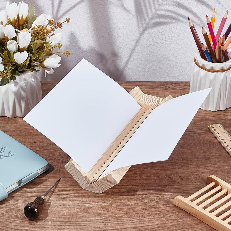 BENECREAT Antique White Wood Bookbinding Punching Cradle with Piercing Guide, 9.6x2.6x2.5inch Book Binding Tool for Used to Make Sample Kits, Hole: 3.5mm