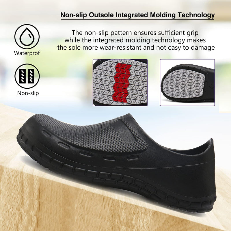 Chef Shoes for Men Nonslip Water Proof Work Shoes Mens Clogs Comfortable Nursing Nurse Shoes for Gardener Men Indoor and Outdoor for Kitchen Office Seaside-Zapatos de Cocina para Hombres 10.5 Black