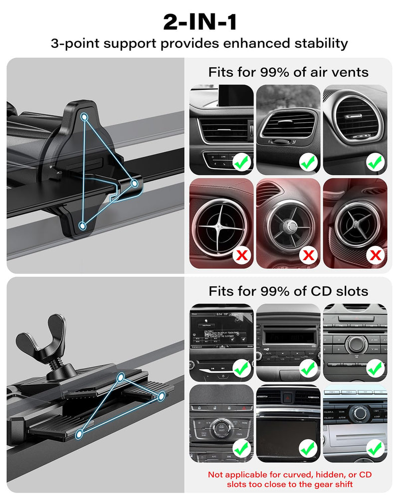 A2C Qi2 15W Wireless Car Charger CD Mount for MagSafe CD Slot | Air Vent | Magnetic Wireless Charger Phone Holder with TEC Thermoelectric Cooler, Fast Charging for iPhone 17 16 15 14 13 12 Series