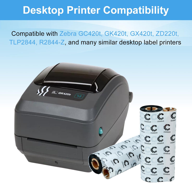 Enhanced Wax Thermal Transfer Ribbon, 4.33'' x 244', 4 Rolls | 110mm x 74m Black Barcode Label Printer Ribbon with 0.5" Core for Zebra Desktop Printers, Crisp, Durable Print Quality 4 Rolls-4.33''x244'