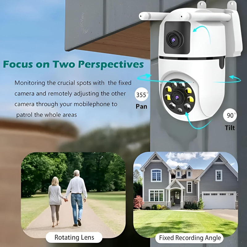 Camera Home Security, Outdoor Camera Dual Lens, WiFi Human Detection, HD Night Vision, 2-Way Talk, Indoor/Outdoor Camera, Dual Screen App Control, for Home Yard Store, Surveillance Wireless Camera (2)