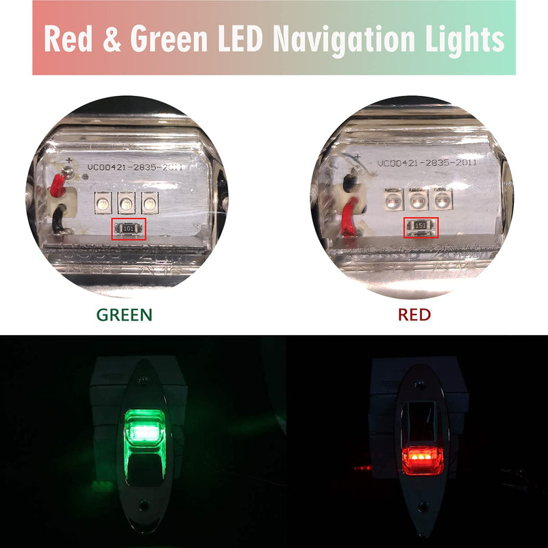 Boat Navigation Lights 1 Pair Bow Light Waterproof Led 12V Stainless Marine Signal Sidelight for Pontoon Skiff Yacht (Red & Green)