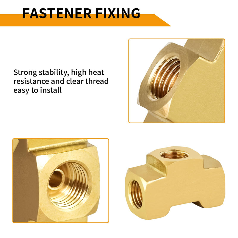 MuHize Brake Line Tee Fitting 4-Pack - 3/16" Tube x 3/8"-24 UNF | SAE/DOT Brass T-Connector for Double Flare Systems | Leak-Proof 3-Way Union for GM/Ford/Dodge RAM (4 PCs) 3/16IN-4PCS