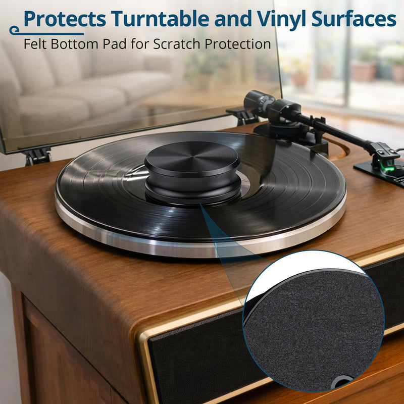 Vinyl Record Weight Turntable Stabilizer 311g | Aluminum Clamp,25mm low profile,7.5mm spindle hole,felt pad,mini bubble level,fits most turntables