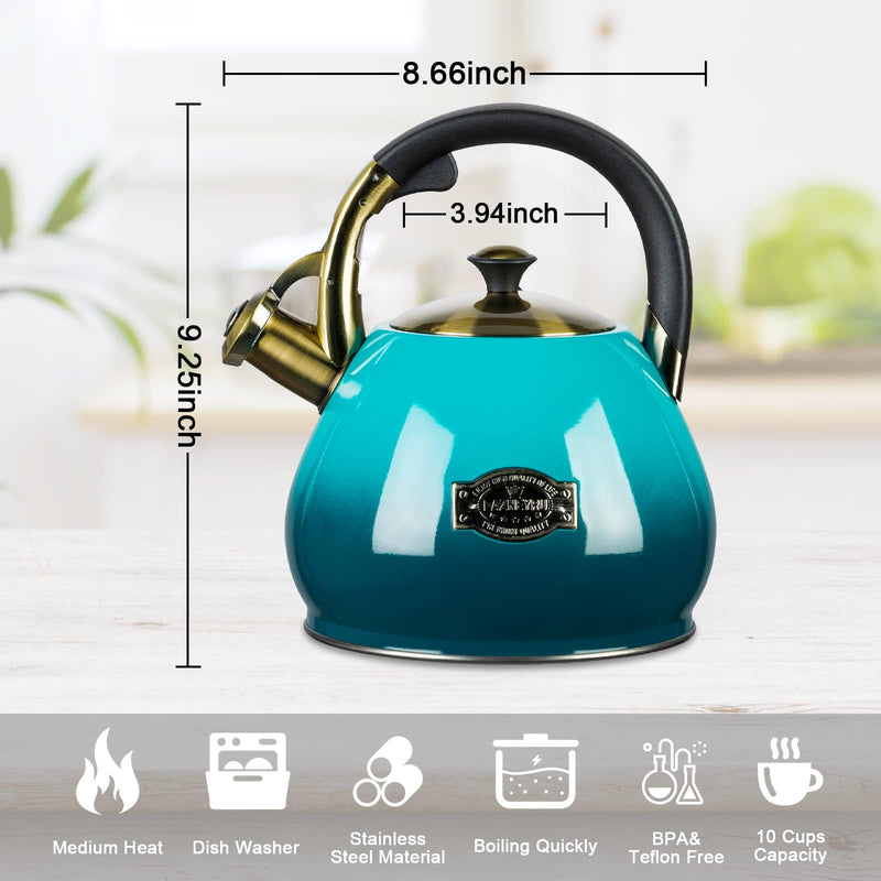 Tea Kettle Stovetop Whistling Kettle Teapot, 3Quart Tea Pot Stainless Steel Teakettle for Stove Top with Heat Proof Ergonomic Handle Blue