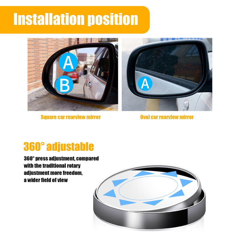 2 PCS Car Reversing Blind Spot Mirror, 2.16" x 0.39" High-definition Glass 360° Large Viewing Angle Round Mirror, Self-adhesive ABS Anti-collision Shell, Compatible with Most Models (Black) 2 PCS Black