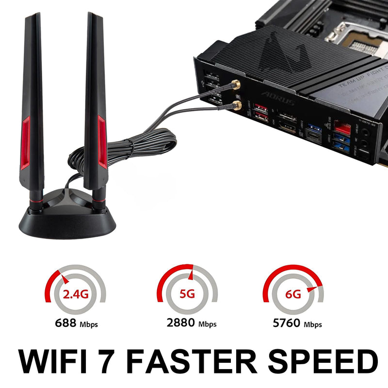 9dBi WiFi 7 Tri-Band Magnetic Base Gaming Antenna with New Connector for ASUS ROG Strix X870E-E X870-A X870-Plus B650-Plus ASUS Prime TUF Gaming and More PC Desktop Computer Gaming Motherboard