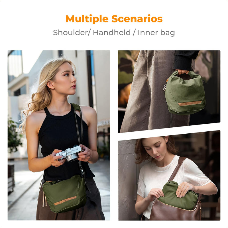 K&F CONCEPT Camera Sling Bag Small Camera Compact Case | Cute Soft Camera Pouch, Handbag, for Urban Street Photography, BS05 03-Green