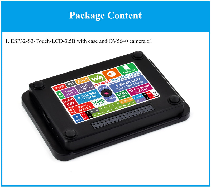 ESP32-S3 3.5inch Capacitive Touch Display Development Board, IPS LCD 320×480, QSPI and I2C, Support AI Speech Interaction,Enabling AI Interaction and Offline Voice Control, with Case + OV5640 Camera