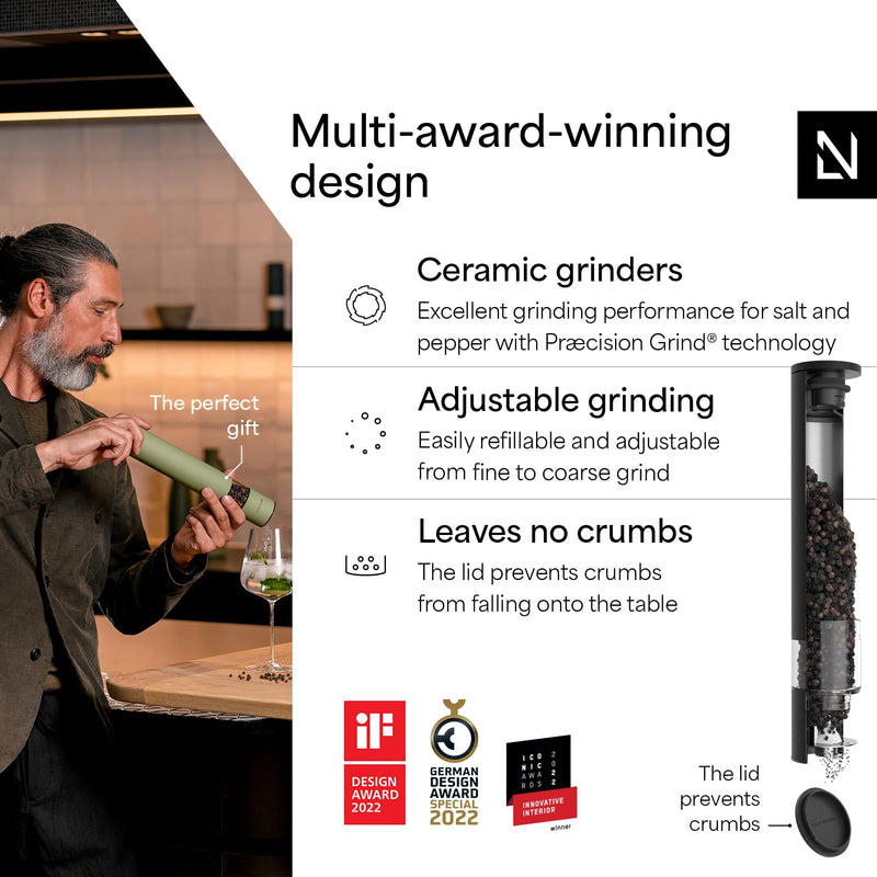 LARS NYSØM Salt Pepper Mill Manual with adjustable ceramic grinder from coarse to fine I Design Spice Mill (Carbon Black) XL single mill Carbon Black