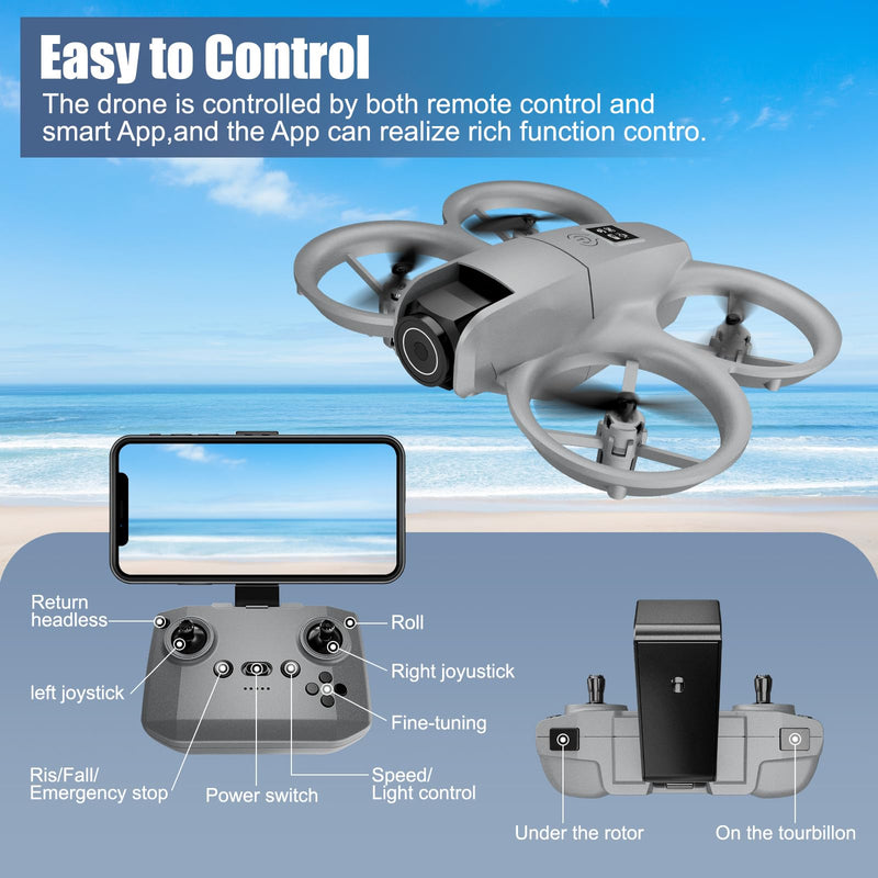 Camera Drone, 1080P HD Quadcopter for Beginners | One Key Takeoff/Landing, Altitude Hold, Headless Mode, 3D Flips, Trajectory Flight, 3 Speed Modes Gray