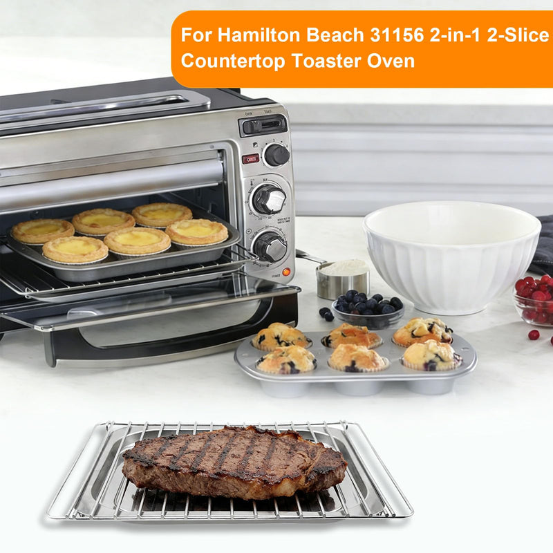 Replacement Parts for Hamilton Beach 2 in 1 2 Slice 31156 Countertop Toaster Oven, 12.6×9 IN Stainless Steel Food Grade Toaster Oven Accessories Replacement Tray, Dishwasher Safe 12.6×9 IN Set for Hamilton Beach 2 Slice