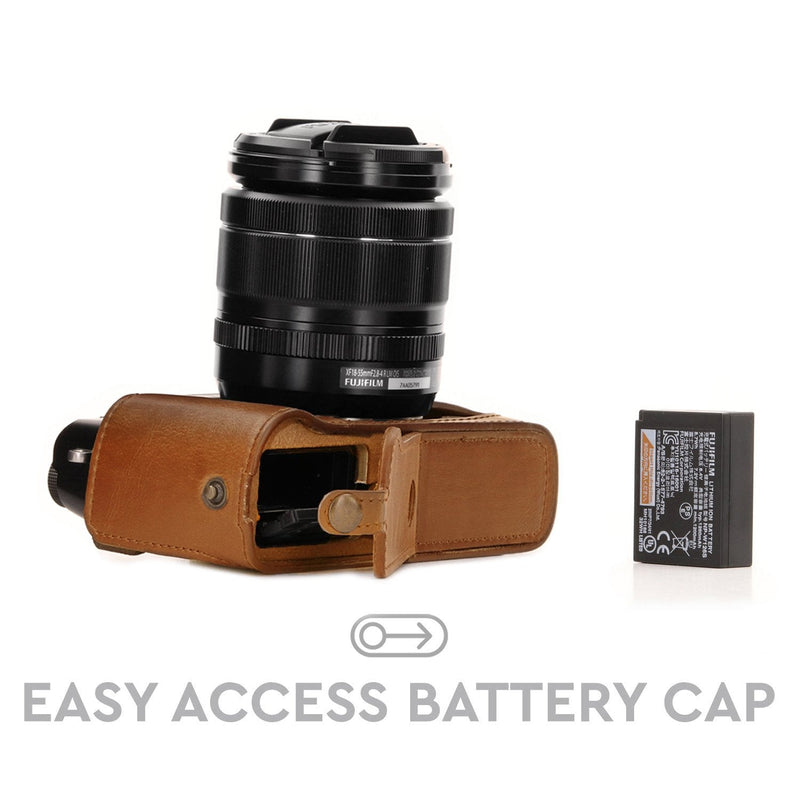 MegaGear Ever Ready Leather Camera Half Case and Strap Compatible with Fujifilm X-T30, X-T20, X-T10 Light Brown