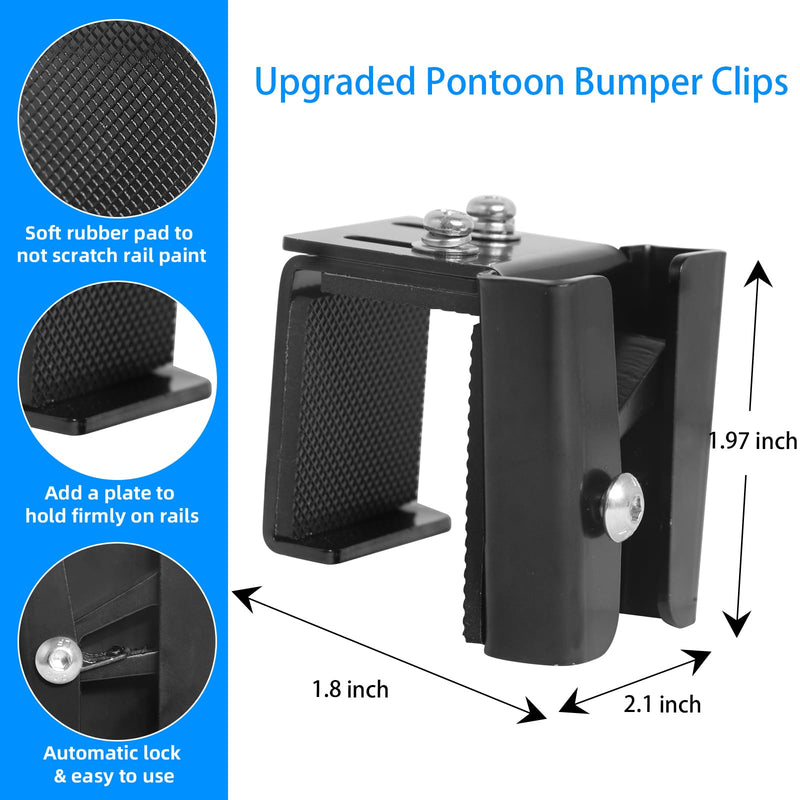 Boat Fender Clips, Metal Boat Bumper Clips for Pontoon Docking, Adjustable Pontoon Boat Square Rail Fender Hangers, Pontoon Fender Clips for Pontoon Bumpers Docking, Stainless Steel, 4-Pack Black-4 Pack