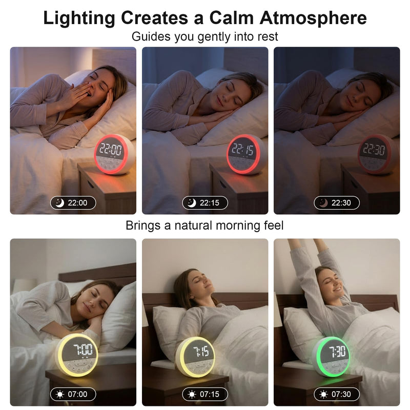 Sunrise Alarm Clock and Sound Machine Nightlight Adjustable Brightness, Rechargeable Wake Up Light Digital, Sleep Timer, Sleep Sounds, White Noise for Baby Kids Adults, Nature Soft Light for Bedroom Grey Height-10cm