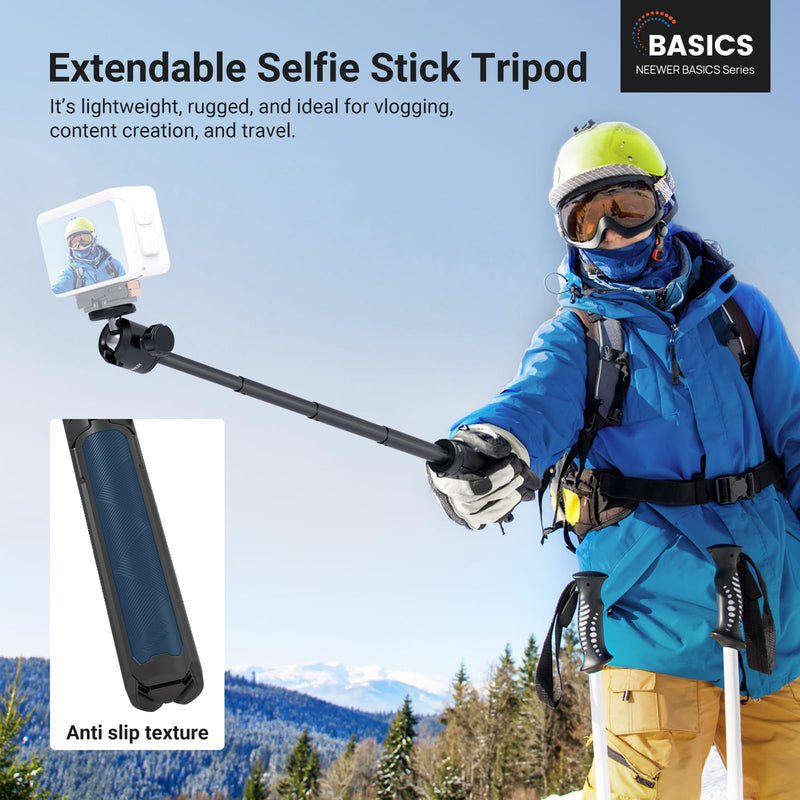 NEEWER Basics Extendable Selfie Stick Tripod, Metal Portable Stand Handle Grip Compatible with Canon G7X Mark III Sony ZV-1 RX100 VII A6400 A6600 Nikon Camera Webcam for Vlogging, DT001