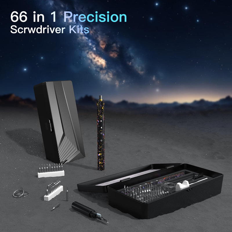 Mini Electric Screwdriver Set,66 in 1 Small Electric Screw Driver Kit with Magnetic Bits,Precision Electric Screwdrivers, Precision Cordless Repair Tool for Phone, Camera, Laptop, Watch 66 in 1 Star Black