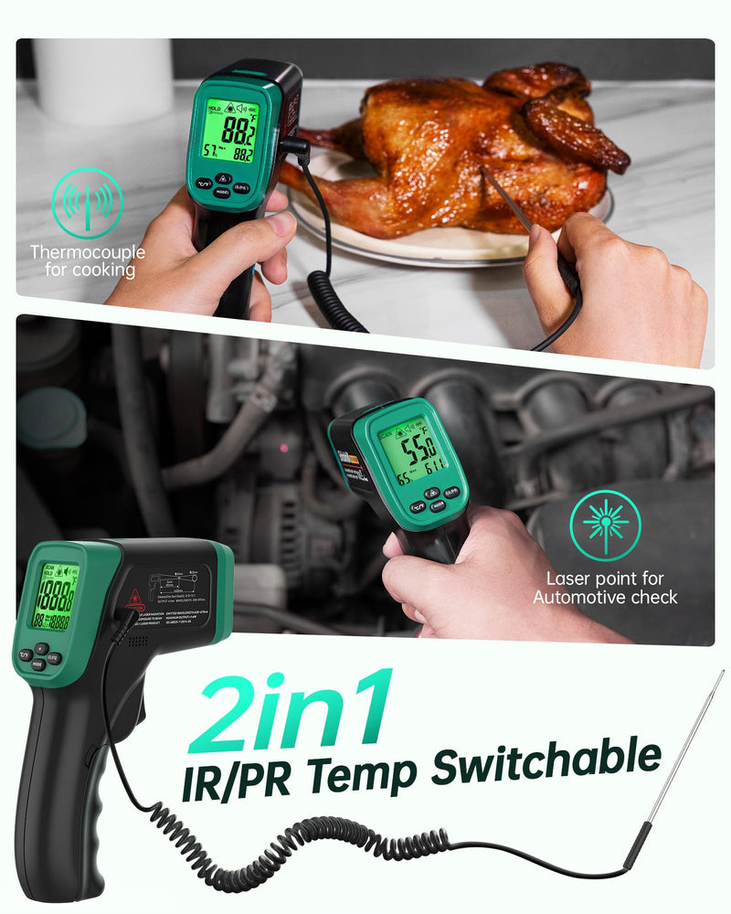ERICKHILL Infrared Thermometer Gun, Dual Mode IR Laser Thermometer with -50°C~800°C and Meat Probe (-50°C~300°C), Non-Contact Digital Thermometer for Cooking, BBQ, and Industrial Use IR Thermometer & Probe