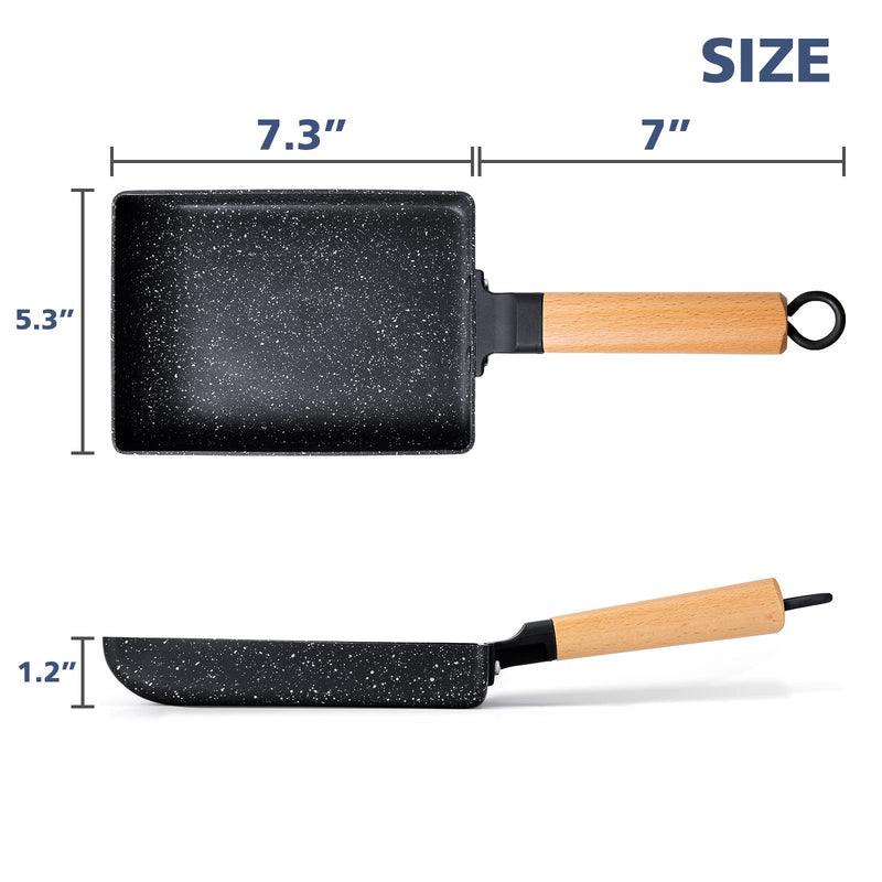 Ceramic Coating Square Japanese Tamagoyaki Omelette Small Skillet, Non-stick Rectangle Egg Roll Pan with Wood Handle (Dark Grey) Dark Gray