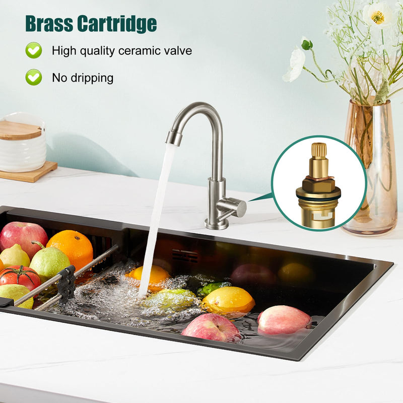 Heyalan Cold Water Only Kitchen Faucet, SUS304 Stainless Steel Bar Sink Faucet, Single Handle High Arc Gooseneck, 1 Hole Deck Mount, Brushed Nickel, 8.3 Inch for Bar, RV, Laundry, Outdoor