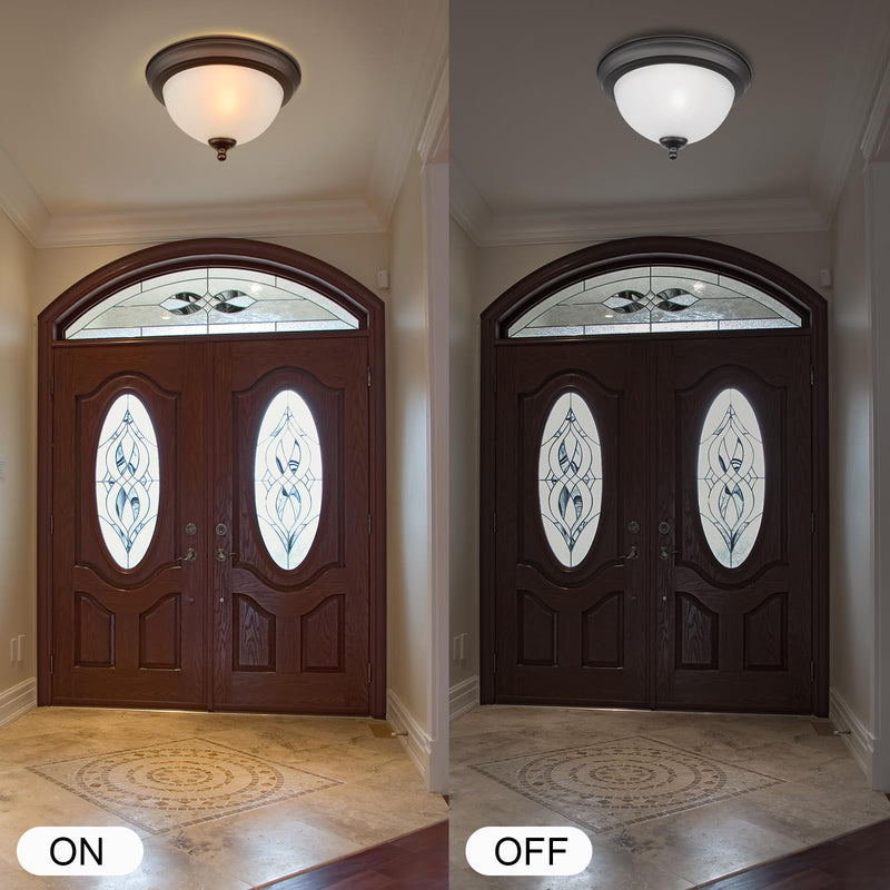 Ceiling Light Fixture, 11 Inch Flush Mount Ceiling Light, Oil Rubbed Bronze Light Fixture with Frosted Glass Shade, Dome Light Fixtures for Bedroom Bathroom Hallway Kitchen Living Dining Indoor 11.2 Inch
