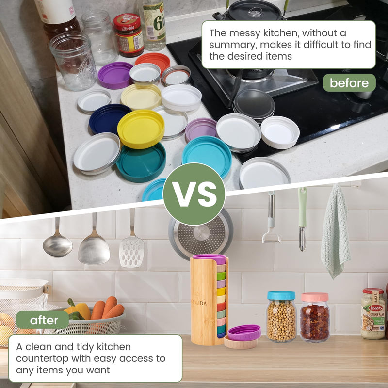 Mason Jar Lid Organizer, Wide Mouth Lid Holder (2pcs, Wide Size) | Mason Jar Lid Storage Made of Bamboo, Stackable Space-Saving Rack, Suitable for Mason/Canning/Bamboo Lids