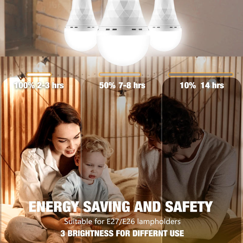 Rechargeable Emergency LED Light Bulbs, Light Up to 84 hrs, Battery Operated Light Bulb, Self-Charging Light Bulb 1500mAh Battery Backup Light Bulbs for Home Power Failure (E26 6 Pk Daylight) ZSHLQ-6P