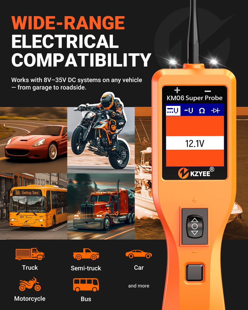 KZYEE KM06 Essential Power Circuit Probe Kit, 4-Mode Automotive Electrical Tool for 8–35V Systems, Stable Voltage & Continuity Check, Safe Component Activation for DIY Repairs