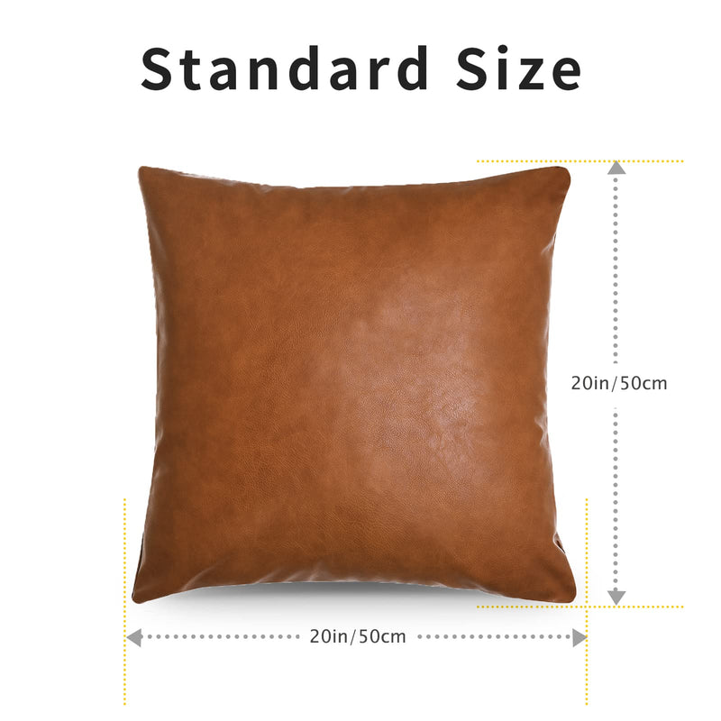 Tosewever Faux Leather Throw Pillow Covers, 20 x 20 inch Set of 2 Luxury Cognac Brown Modern Pillowcases Solid Decorative Square Cushion Cases for Bedroom Living Room Couch Bed Sofa (Brown, 20" x 20") 20" x 20" (Pack of 2)