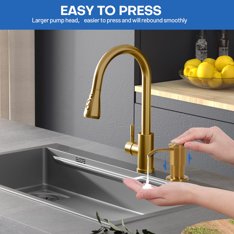 Soap Dispenser for Kitchen Sink, Brushed Gold Built in Soap Dispensers, Stainless Steel Sink Soap Dispenser or Lotion Dispenser Pump with 47" Extension Tube Kit, Upgraded Metal Check Valve