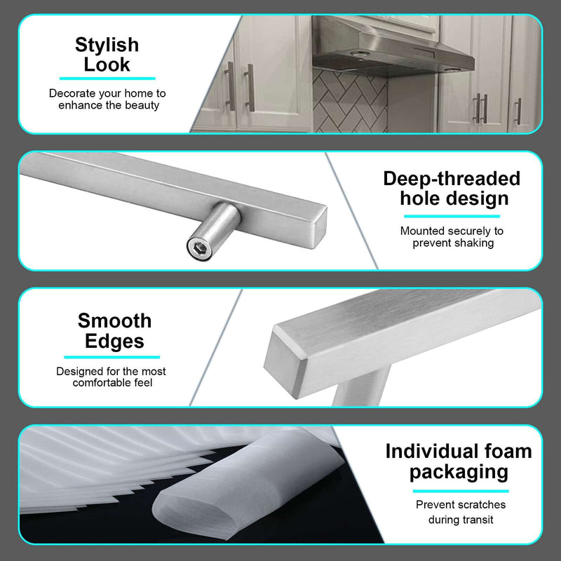 Modket Euro Bar Cabinet Handle Pull 304 Stainless Steel — 6" Overall Length, 3-3/4" (96mm) Hole Centers, Brushed Nickel— 10-Packs 6" Length (3-3/4" [96mm] Hole Center)