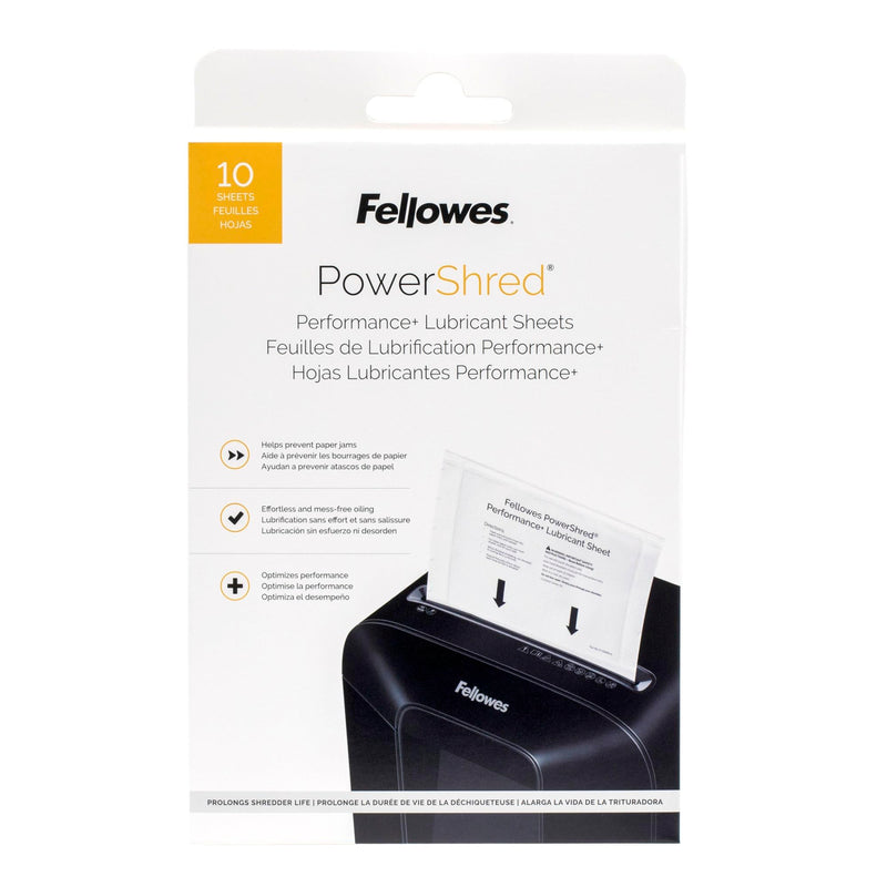 Fellowes Powershred Performance Paper Shredder Lubricant Sheets with Paper Shredder Oil Lubricant for Cross-Cut and Micro-Cut Paper Shredders, 6 x 8.50 x 0.031 Inch, 10-Pack